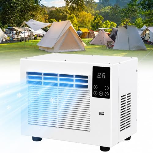 Huachorial Aire Acondicionado Portátil Ultra Silencioso (45dB) con Compresor, Deshumidificación y Temporizador Programable, Control Remoto, Bajo Consumo, para Tienda de Campaña y Autocaravana