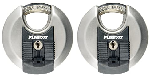 Master Lock M40EURT Candado Redondo Alta Seguridad, Llave, Acero Inoxidable, Exterior, Lote de 2, Adecuado para Portales, Garages, Sótanos