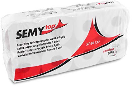 SemyTop Toilettenpapier, 3-lagig „Comfort Size“ Klopapier, weiches, längeres Blatt | aus hochwertigem Recycling-Papier, motivgeprägt | Rollen mit extra vielen Blättern | 4 x 8 Rollen