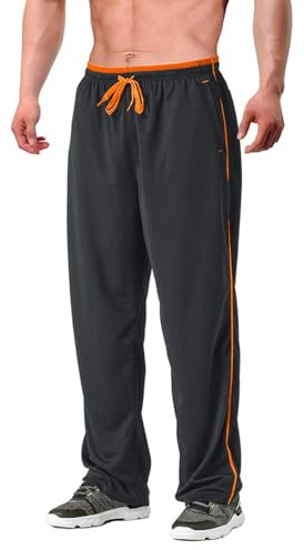 EKLENTSON Men's Jogging Trousers Lightweight Open Hem Athletic Pant Loose Fit Tracksuit Bottoms with Zipper Pockets Grey-Orange
