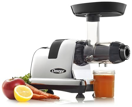 Omega Cold Press Juicer Machine, All-in-One Nutrition System for Vegetable and Fruit Juice, Nut Butter, Baby Food, Pasta and Sorbets, Triple-Stage 80-RPM Slow Masticating Juicer, 200-Watts, Chrome