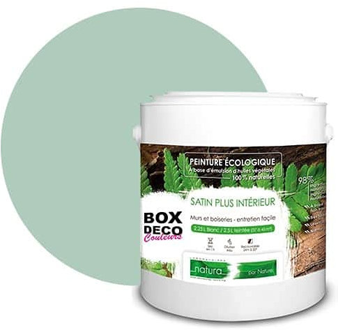 BOX DECO COULEURS Pintura de pared natural ecológica con aspecto satinado interior Natura – 2,5 l/33 m², gris verde