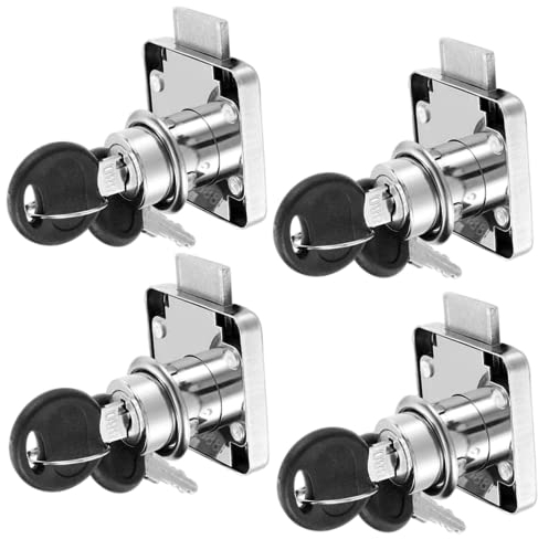 JIANHY 4 Sets Sicherheits-Schubladenschloss, Möbelschloss, Zylinderschloss, gleichschließend, mit 8 Schlüsseln, Sicherheitsschlösser für Schranktüren, Schrank, Briefkasten in Silber