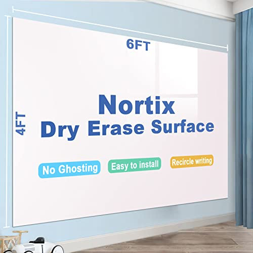 Nortix Film pour tableau blanc, Film pour tableau Tableau Rouleau Blanc, Anti-taches, Adhésif Multifonction Ardoise Effaçable Sticker Autocollant Mural Rouleau 121 x 182cm pour l'Ecole Bureau Accueil