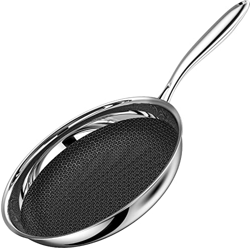 Hawthyhome Bratpfanne, Pfanne |26CM|, Edelstahlpfanne mit Edelstahlgriff, Pfanne Edelstahl mit 5-Schicht Stärkere Wabenstruktur, Gesund, Bratpfanne Induktion Geeignet für alle Herdarten, Ofen-sicher
