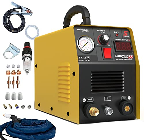 SUSEMSE Cortador de plasma de 55 amperios IGBT Inverter Plasma CUT55 Máquina de soldadura de plasma (DC, 230 V, corriente de corte 20-55 A, potencia de corte máx. hasta 14 mm)