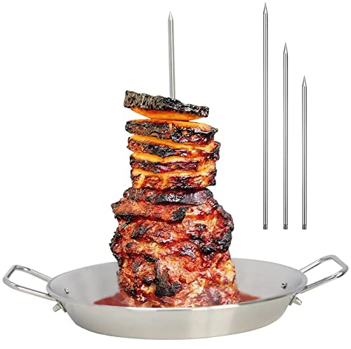 BestAlice Pincho vertical para parrilla, pincho Al Pastor, pincho de acero inoxidable, soporte de pincho de barbacoa brasileño con 3 picos de tamaño extraíbles, 8, 10 y 12 pulgadas para barbacoa