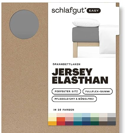 Schlafgut Easy Jersey Elasthan Spannbettlaken 140x200 bis 160x220 Grey Mid, Spannbetttuch aus superweicher Baumwolle mit Elasthan