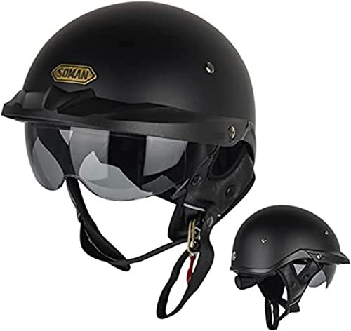 Retro Deutscher Stil Motorrad Jet Helm Mit Versteckter Schutzbrille Halbschalenhelm ECE-Zulassung Roller Helm Für Männer & Frauen Scooter-Helm Moped Cruiser Chopper Sturzhelm 4,XXXL