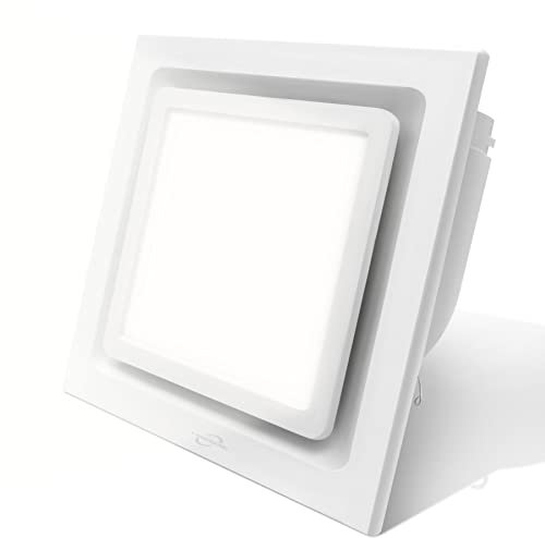 POWERENG Bathroom Exhaust Fan with Light,6000K 9.5IN Square LED Combo,0.7 Sones 141CFM,11.8IN Ultra Quiet Ceiling Ventilation Fan,for Bathroom, Office, Home