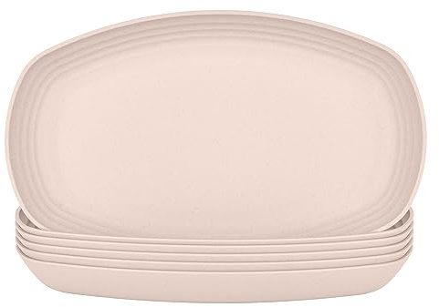 JSYMJSY Teller Set Kunststoff, 6Teilig 29.5cm Oval Speiseteller Bruchfest, Essteller Plastik Mehrweg, Sicher & Leicht Plate für Esszimmer RV Party Picknick Camping, Mikrowellenfest, Beige