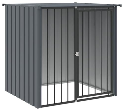 vidaXL Caseta para Perros, Perrera con Tejado Puerta, Casa para Animales, Jaula para Jardín Patio, Acero Galvanizado Negro 110x103x109 cm