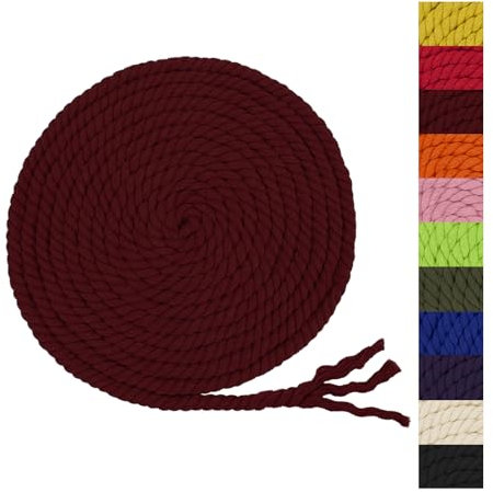 CAMAL Corde Coton Cordon 8mm Fil Macramé Grosse Decoration Corde Epaisse Corde Tressée pour Bricolage, Décoration Murale, Suspension de Plantes, Jardinage (8mm x 3m, Rouge Vin)