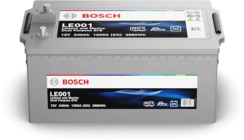 Bosch LE001 - Batteria a scarica lenta e di avviamento 250 Ah 1200 A 12 V - Tecnologia EFB - adatta per uso nautico e per il tempo libero (camper, caravan, marine...)