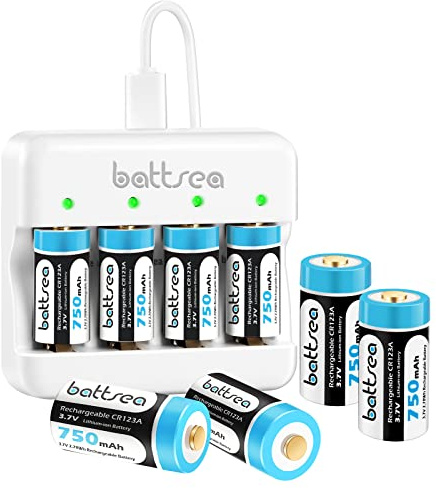 Battsea 750mAh batterie, confezione da 8 con caricabatterie rapido, Compatible with Arlo VMC3030 VMK3200 VMS3230 VMS3330 VMS3430 Torce Rilevatore di fumo Sveglia