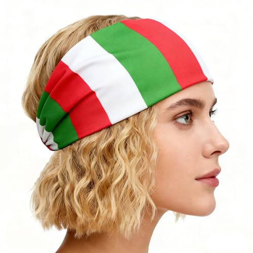 Thayakii pannband sport, hårband med flaggmönster svettband huvudduk elastisk för mode utomhus träning bandana (IT, L)