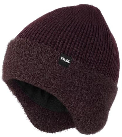 Wmcaps Wintermütze, Mütze mit Warmem Fleecefutter und Ohrklappen für Herren Damen, Warme Thermische Strickmütze für Den Außenbereich Komfortabel Weich Stretchy Geschenk für Männer Frauen, Burgunderrot