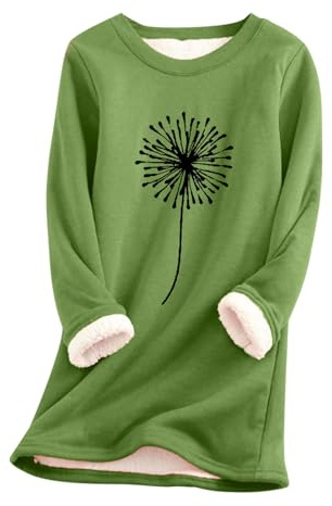 Chemise Polaire Femme Longue Fashion Chemisier Femme Manche Longue Hiver Chaud épaisse Haut Top Femme Chic Et élégant Fluide Long Grande Taille Ample Pas Cher Casual T-Shirt (Green, L)