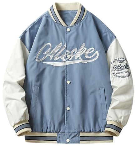 RUMAOZIA Chaqueta de béisbol para hombre, chaqueta bomber universitaria con estampado de letras vintage, chaqueta de entretiempo para otoño e invierno, chaqueta deportiva de gran tamaño, abrigo cómodo