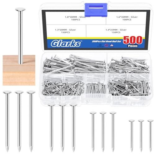 Glarks 900 st 4 storlekar hårdvara nagelsortiment kit silver hängande naglar efterbehandling naglar väggnaglar för hängande bilder och träbearbetning