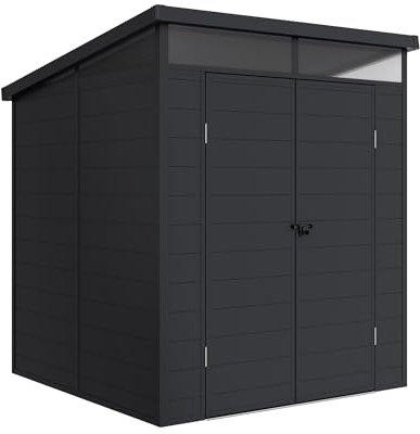 Wasabi Gartenhaus aus Kunstharz Terra - Dachfenster 360º - Verstärkte Struktur aus Aluminium und PVC - UV-Schutz - wasserdicht - Anthrazitgrau - Schuppen für den Außenbereich 3,65 m² - 190 x 192 x 215