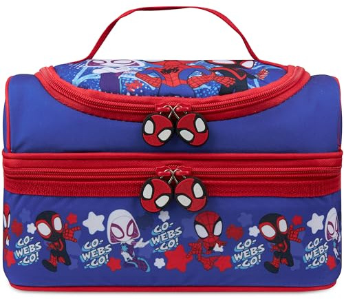 Get Trend Marvel Spidey and his Amazing Friends Kids Insulated Lunch Bag, Dual Compartments Cooler Bag for Lunch Box & Snacks, Food Carrier for School, Sports, Picnics & Travel (Blue/Red Spidey)