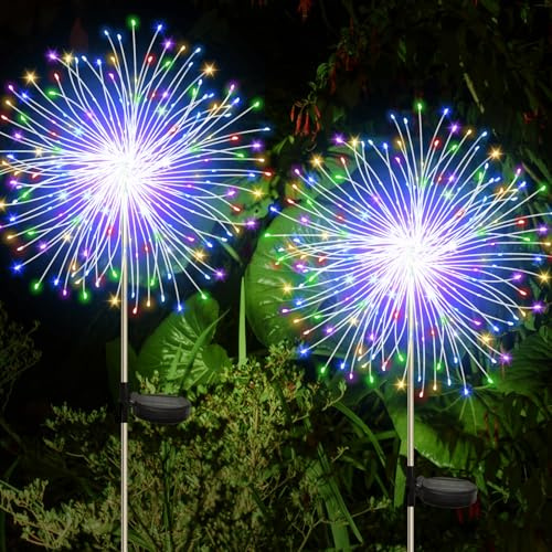 CNMTCCO Luci Solari da Giardino, 120 LED, 8 Modalità, Impermeabile IP65, 2 Pezzi Colorati