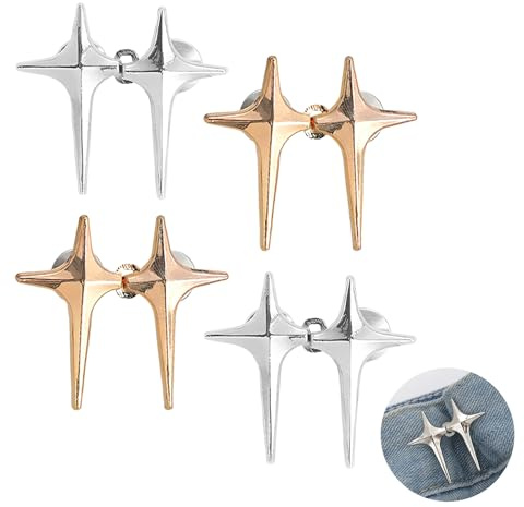 4 Pares Botones de Jeans de Estrella, Tensor de Cintura Desmontable, Hebillas de Cintura No Requiere Costura, Botones para Apretar Pantalones, Ajustador de Pantalones, para pantalones, faldas