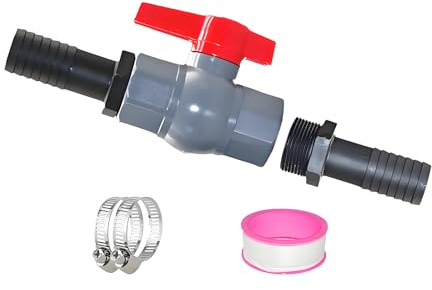 Blleshelfl PVC-kulventil med slanganslutning, med 2 x 32 mm slangkopplingar och tätnings tillbehör – Poolkulventil 1 1/4 tum (32 mm) för poolkulventil, för pool- och dammbyggnad, akvaristik