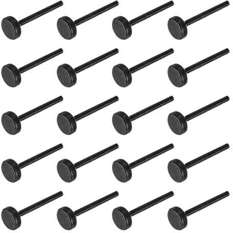 sourcing map M3x30mm Knurled Thumb Screws, Black Steel Flat Head Thumb Screws Zinc Plated Metric Knurled Head Bolts Grip Knobs Hand Tighten Thread Fasteners, 20 Pcs