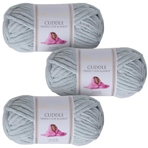 Utopia Crafts Cuddle Supertjockt Chenillegarn Ljusgrå, 100 g 60 m Nystan, Fluffigt, Mjukt & Lätt att Använda, Chunkygarn för Virkning & Stickning, Nybörjarvänligt Alternativ till Ullgarn - 3-pack