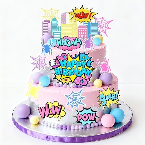 Balls Cake Toppers Purple Pink Birthday Cake Decorations for Baby Shower Birthday Cake Decorating (Pink Spider)