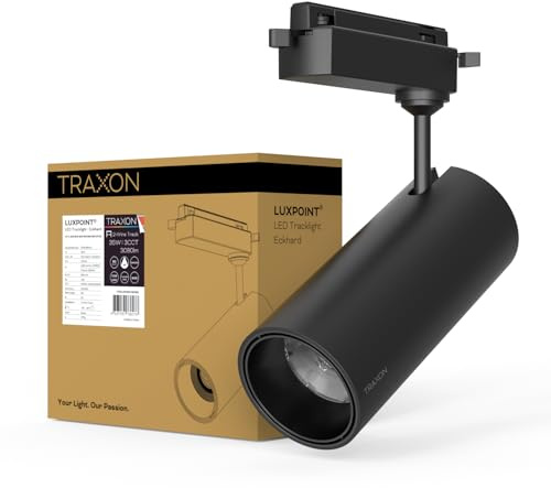 TRAXON LUXPOINT Foco LED de Carril Monofásico 35W 3080Lm CCT Luz Ajustable 3000K/4000K/6500K, Ángulo de Haz 38° CRI≥80 Iluminación Profesional para Tienda, Galería y Hogar (35W Negro)