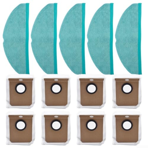 Juego de trapeador y bolsa de polvo de repuesto para Conga 8090 para aspiradora robot Ultra 9090 AI, piezas compatibles con 5 trapos, 8 bolsas, tela no tejida Clea