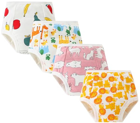 Happy Cherry förpackning med 4 baby träningsbyxor potta underkläder pojkar flickor bomull blöjbyxor toalettträning sött djurmönster träningsbyxor 0–3 år, Rosa 4 stycken, 6-12 månader