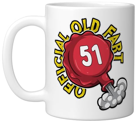 51st Birthday Official Old Fart Funny Red Whopee Cushion Ceramic Mug, White