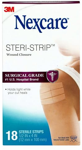 Nexcare Steri-Strip Wound Closure Strips (Butterfly Closures) 1/2 x 4, 18 Count, Sterile Hypoallergenic Adhesive Closures for Small Cuts and Wounds