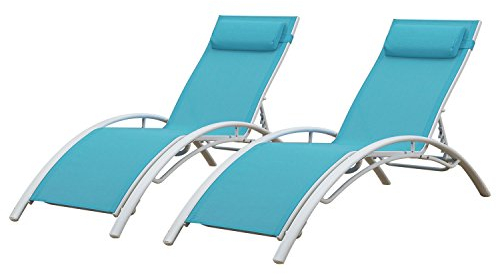 2er-Set Liegestühle GALAPAGOS aus blauem Textilene - weißes Aluminium