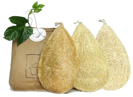 Miw Piw Esponja Natural de lufa, Paquete de 3 estropajos de Verduras para Cocina, 100% Biodegradable, compostable, para Lavar Platos, Cero residuos, sin plástico, Respetuoso con el Medio Ambiente,