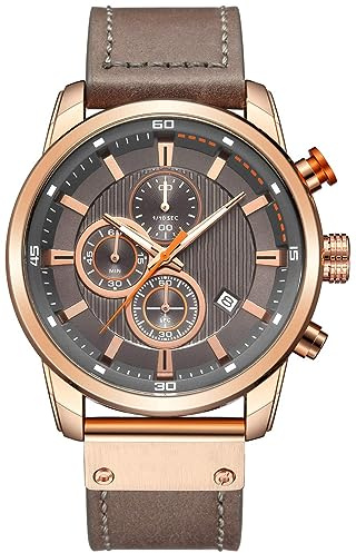 FANMIS Mens Sport Military Analog Quartz Watch Chronograph Classic Casual Business Dress Waterproof Watch Multifunctional Wristwatch with Leather Strap