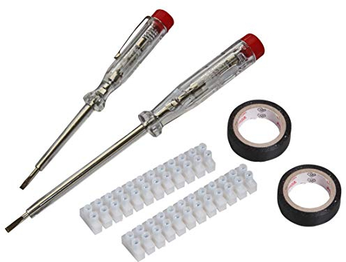 H+H Werkzeug 95200 Elektro-Installations-Set 6-tlg. (Spannungsprüfer/Phasenprüfer/Isolierband/Lüsterklemme) Made in Germany, 140 mm / 190 mm