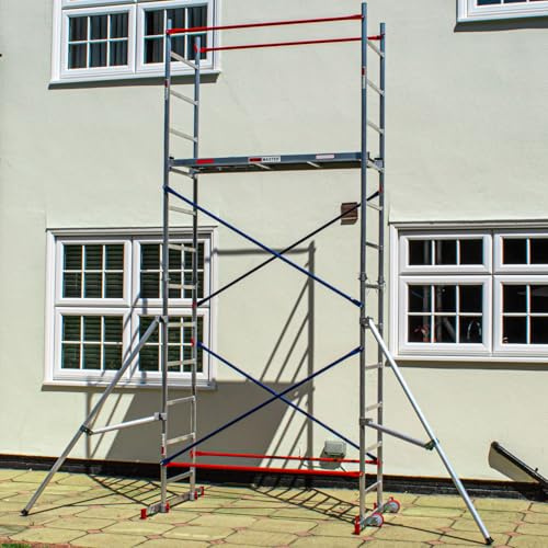Home Master DIY Scaffold Tower | Aluminium At-Home Scaffolding | 150kg Load Capacity, Quick Assembly, Trapdoor Platform | 4m + 2 Outriggers