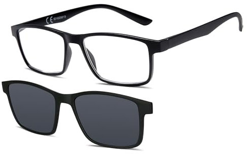 NEW VISION Lesebrille, Brille mit magnetischem Clip für Sonnenbrille, 100% UVA- und UVB-Schutz, NV8126 Clip-On-Lesebrille für Damen und Herren (nero, 2, x)