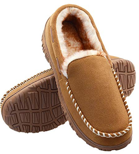 Vonair Mens Moccasin Slippers Indoor Outdoor Slip on Warm House Shoes Breathable Moccasins for Men 8 US Beige