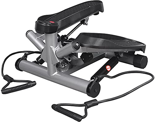 leikefitness Premium Portable Twist Stair Stepper Adjustable Resistance, Twisting Step Fitness Machine with Bands and LCD Monitor (ST6610-Silver)