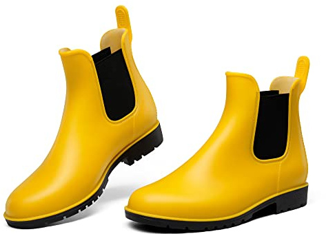 DREAM PAIRS Bottes de Pluie Femme Courtes Confortables Bottines Chelsea Femme Imperméables Légères Antidérapantes Chaussures Femme Jardin Ville,Size 41,Jaune,SDRB2201W-E