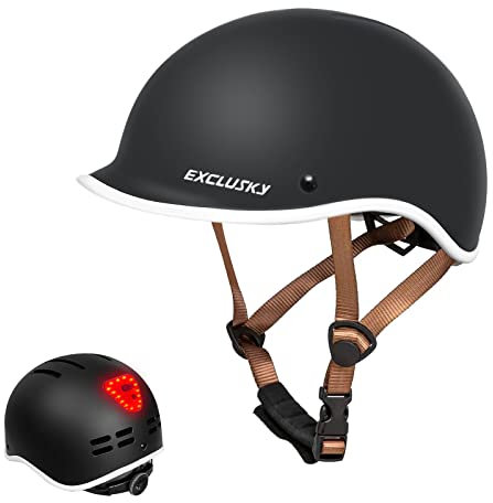 Exclusky Bike Helmet with USB Rechargeable Rear Light, Adult Cycle Helmet for Men Women, Adjustable Urban Commuter Helmet Bicycle Scooter Skateboard Helmet Size 56-61cm