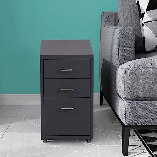 [en.casa] Rollcontainer Kökar Schubladenschrank Metall Aktenschrank mit 3 Schubladen Bürowagen mit Rollen für Arbeitszimmer 48 x 28 x 41 cm Grau