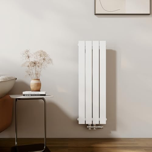 EMKE Design Heizkörper Klein 900x304 mm Vertikal Flachheizkörper mit Mittelanschluss, Einlagig Paneelheizkörper Wandheizkörper für Bad, Schlafzimmer & Wohnzimmer, Weiß 297W