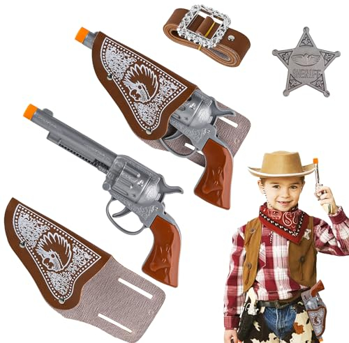 Ezydka Cowboypistole, Cowboy Kostüm Kinder Zubehör Cowboy Pistole Western Pistolen Cowboy Revolver mit Halfter und Gürtel, Fünfzackiges für Carnival Halloween Motto-Party Cosplay